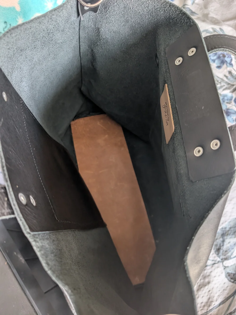 Black Women's Leather Tote Bag - Minimal Pocket Design